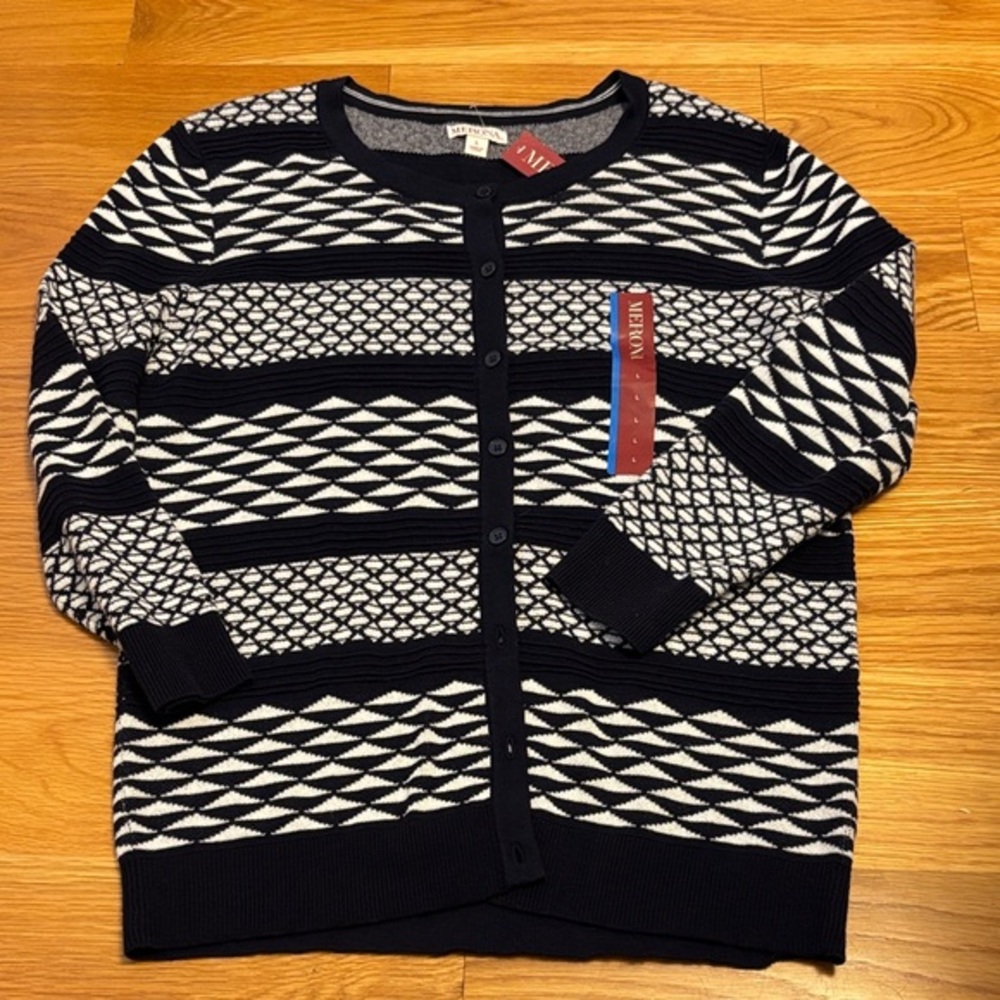 Merona Cardigan black and White Size Large